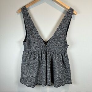 Urban Outfitters UO Waffle Knit V Neck Swing Tank Top Grey Cropped Edgy Concert